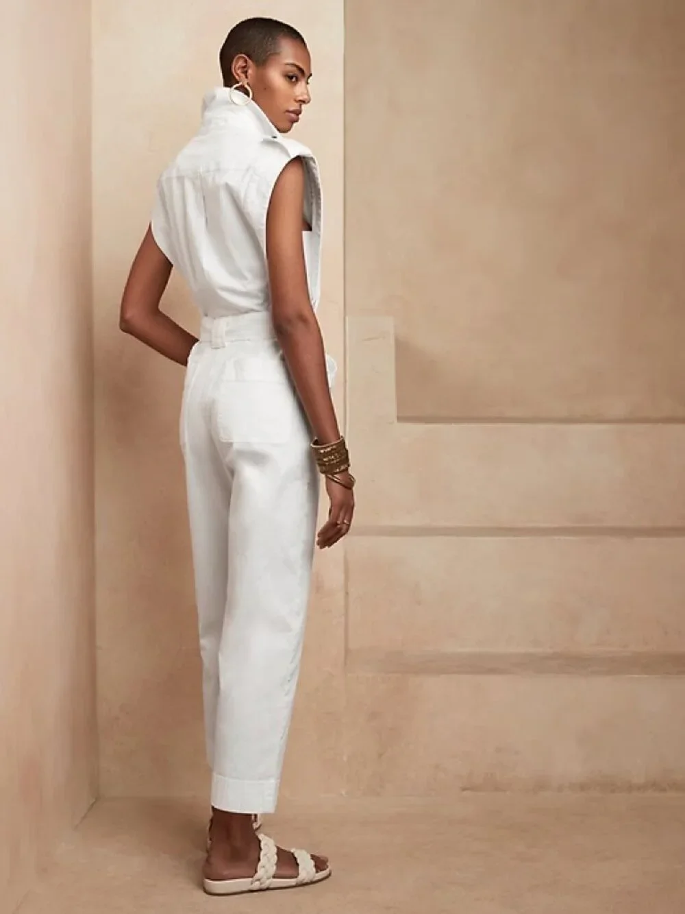 BANANA REPUBLIC Utility Jumpsuit in White Linen-Blend XS